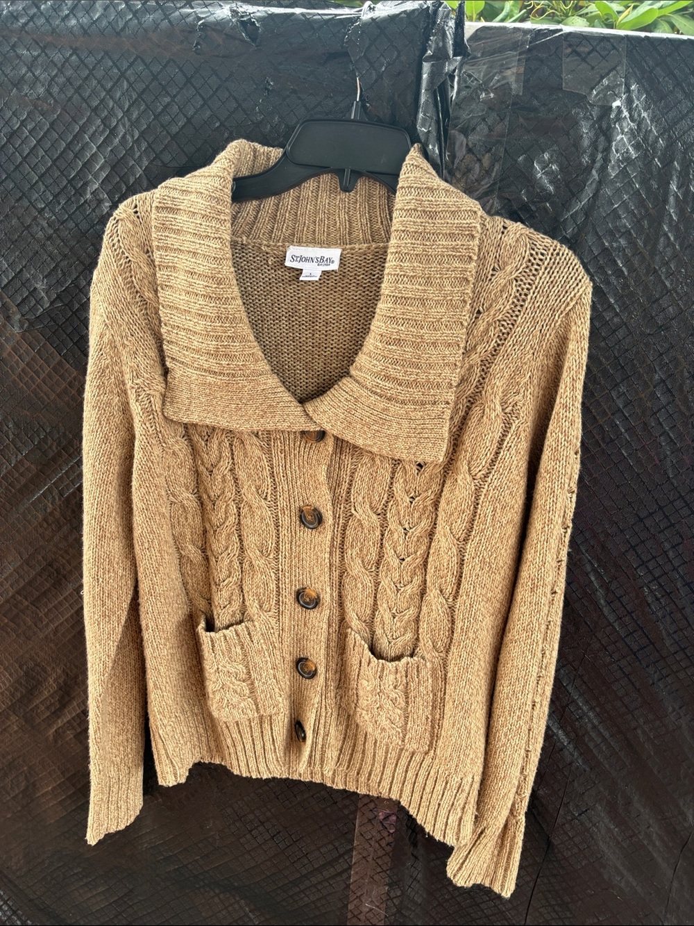 St. John's Bay Tan Cable-Knit Shawl Collar Cardigan
